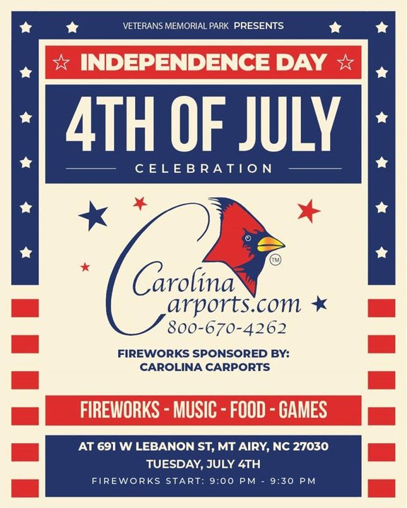 Fireworks at Veterans Memorial Park Mayberry, NC