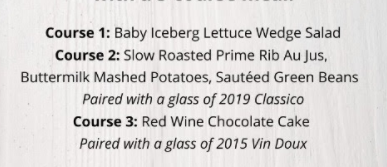 Menu for annual dinner